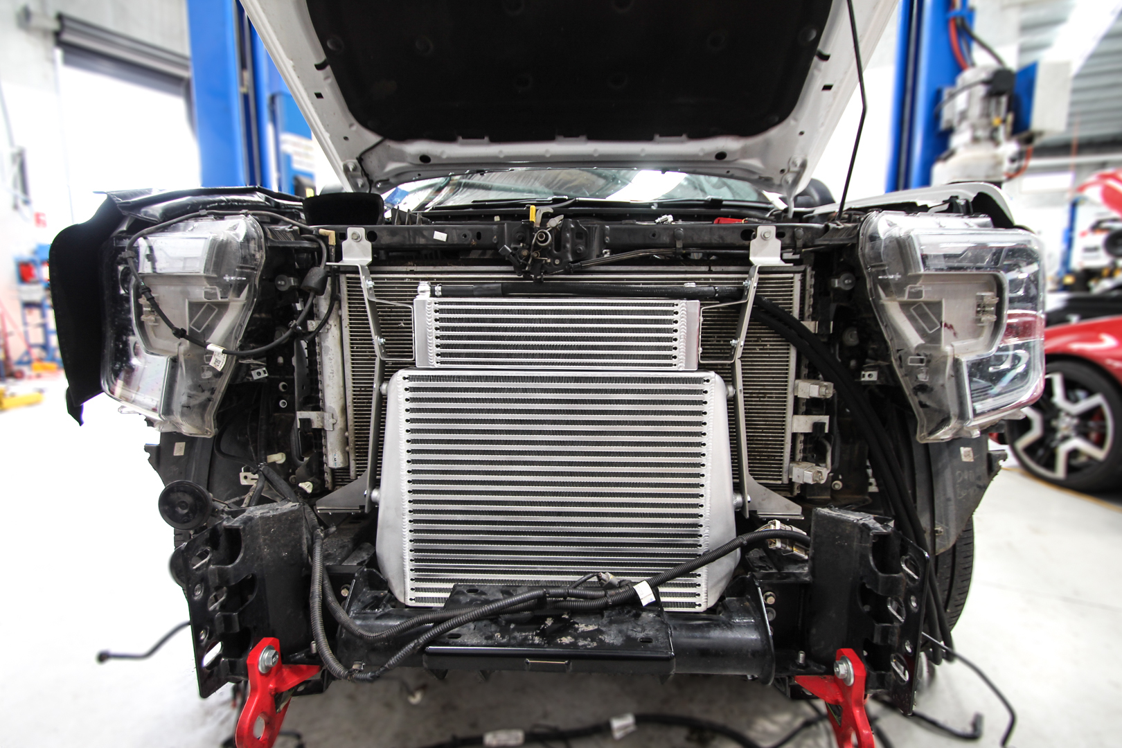 HPD intercooler fitted to a Next Gen Ranger V6 in its higher mounting position
